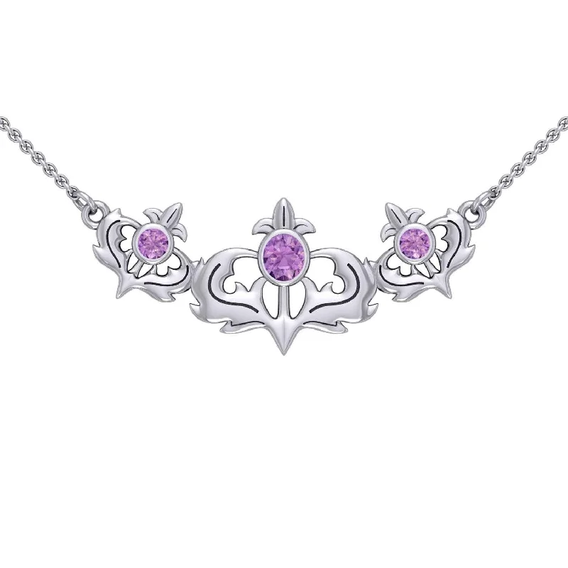 Even flourishing from within ~ Sterling Silver Jewelry Scottish Thistle Necklace with Shimmering Gemstone TN118