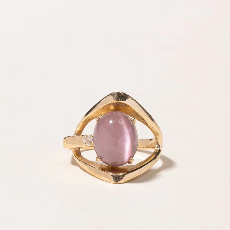 14k Pink Chatoyant Quartz Doublet and Diamond Ring | 2.00ct, 0.025ct | SZ 5 |