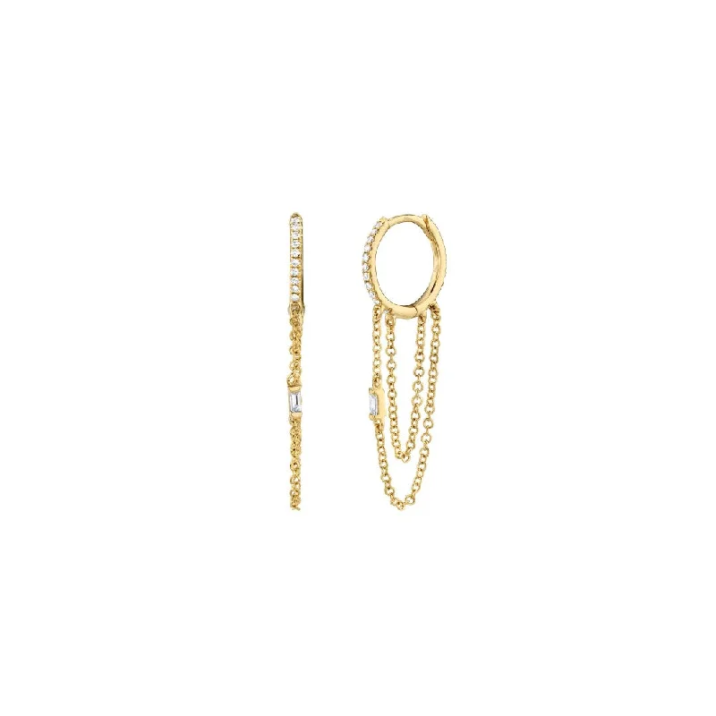 Shy Creation Baguette Diamond Chain Huggie Hoops