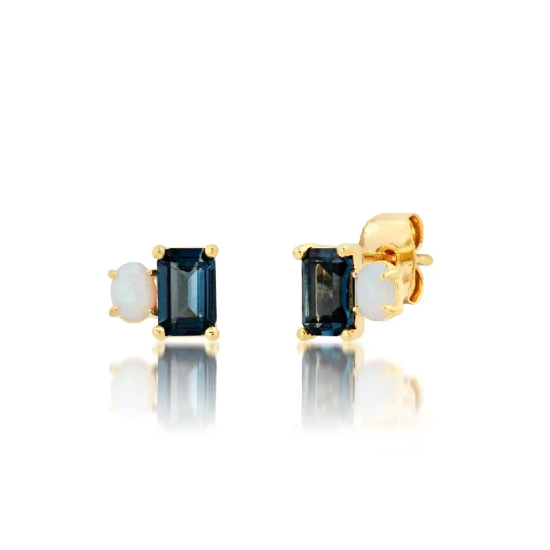 Sapphire and Opal Stud Earrings