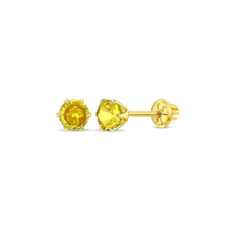 Citrine Prong Set Little Girl's Stud Earring