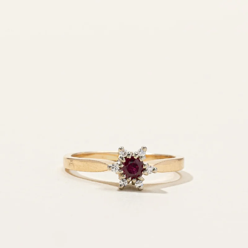 Floral Ruby & Diamond Ring | 0.15ct | 0.06ctw | SZ 5.25 |