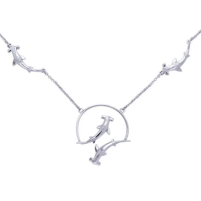 Quadruple Hammerhead Shark Sterling Silver Necklace TNC296