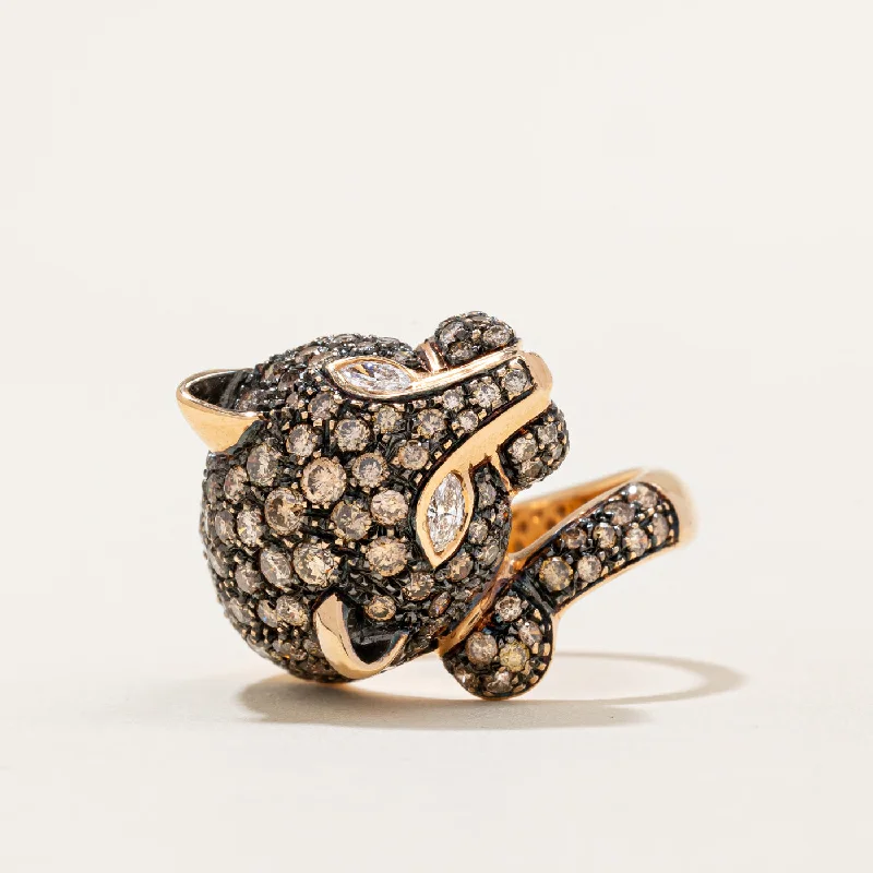 Italian Brown & White Diamond Panther Ring | 2.40ctw, 0.10ctw | SZ 8 |