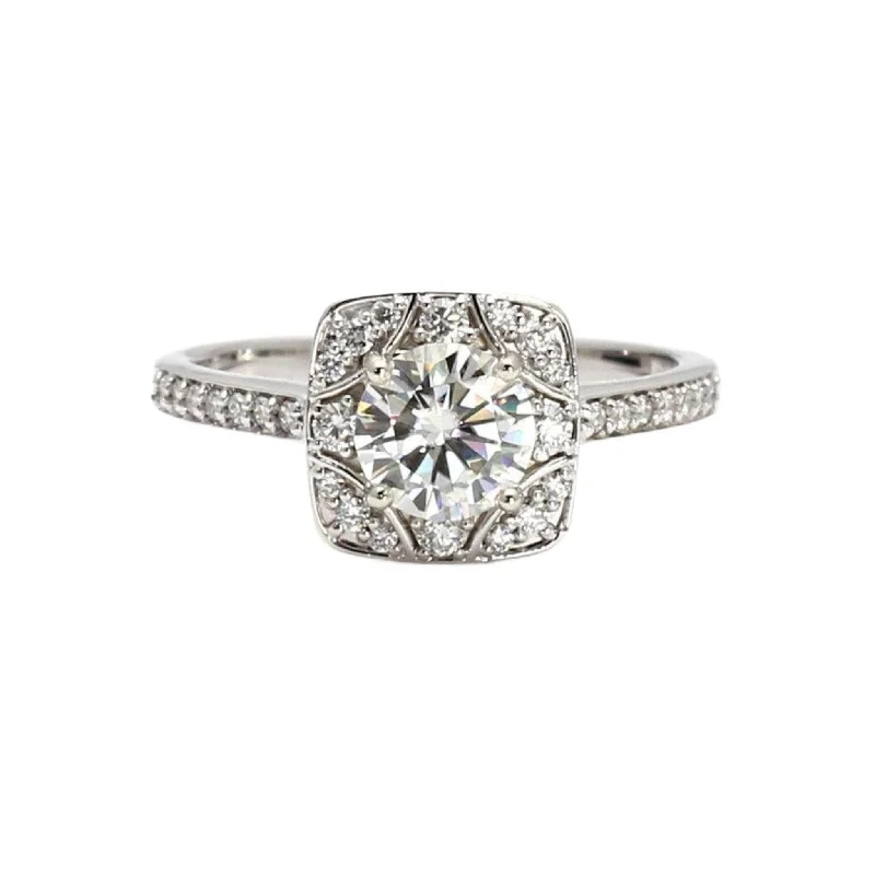 Art Deco Moissanite Engagement Ring | Vintage Style Diamond Halo