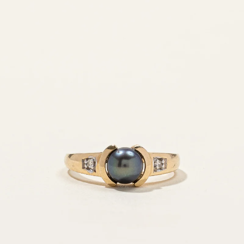 Semi Bezel Black Pearl & Diamond Ring | 0.02ctw | SZ 6 |