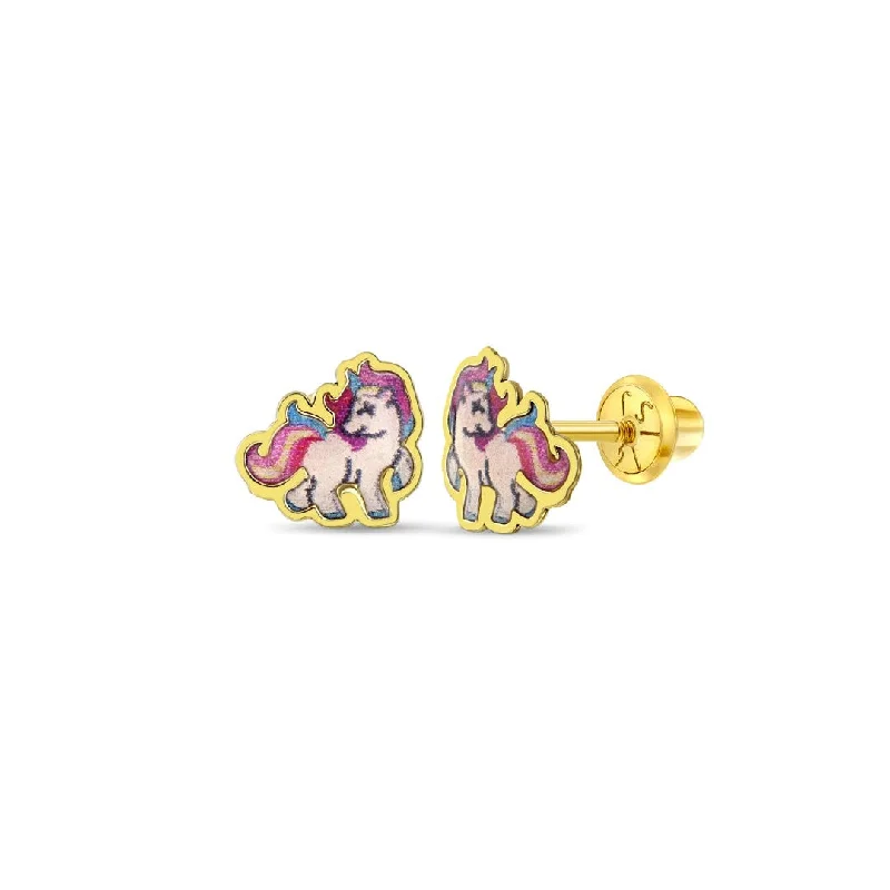 Enamel Unicorn Little Girl's Stud Earring