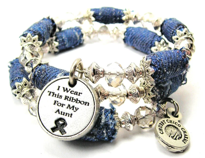 I Wear This Ribbon For My Aunt Blue Jean Beaded Wrap Bracelet