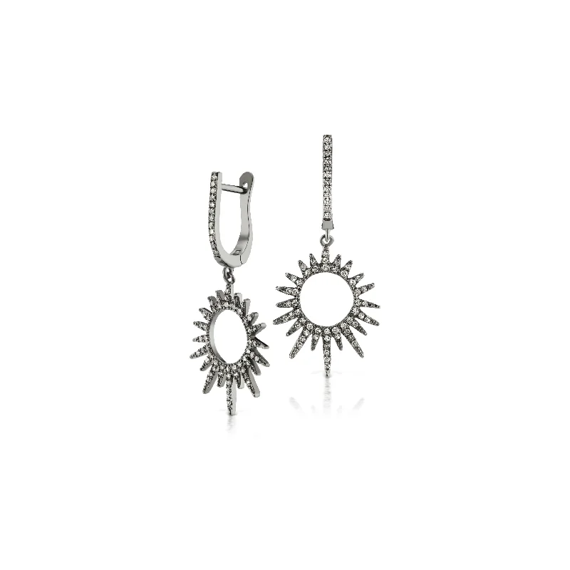 Tara Mikolay Oxidized Diamond Sunburst Diamond Huggie Earrings