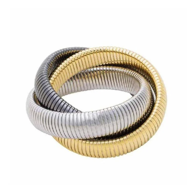 Large Triple Twist Cobra Bracelet Gold Rhodium Gunmetal