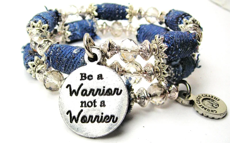 Be A Warrior Not A Worrier Blue Jean Beaded Wrap Bracelet