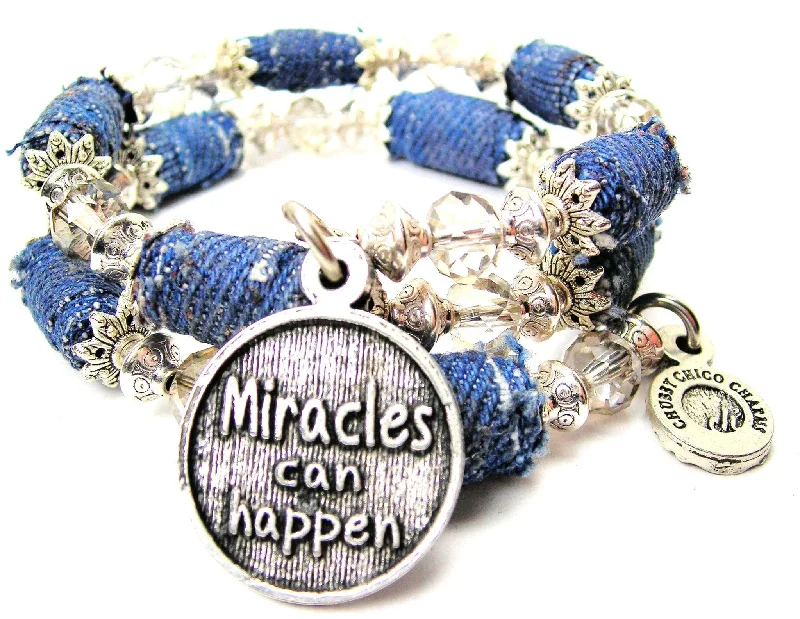 Miracles Can Happen Blue Jean Beaded Wrap Bracelet