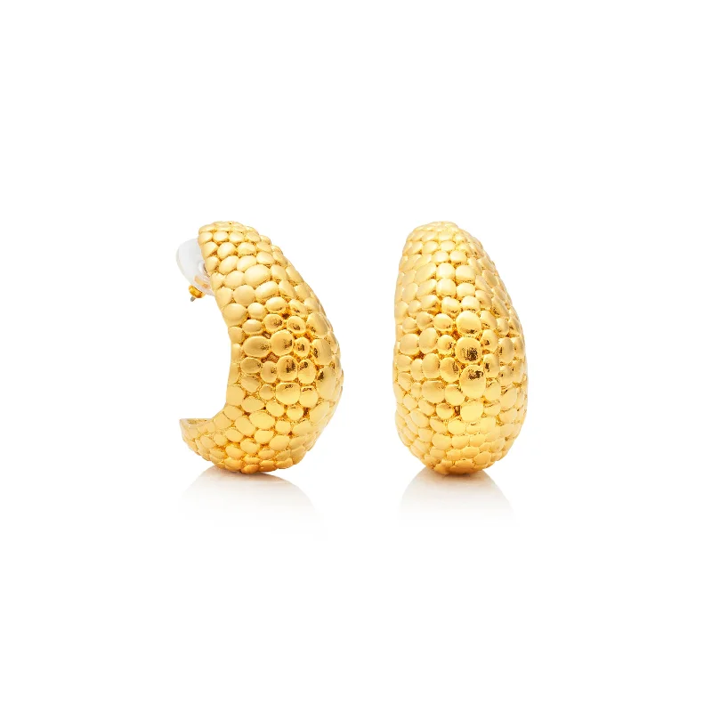 Gold Textured Post Hoop Earring