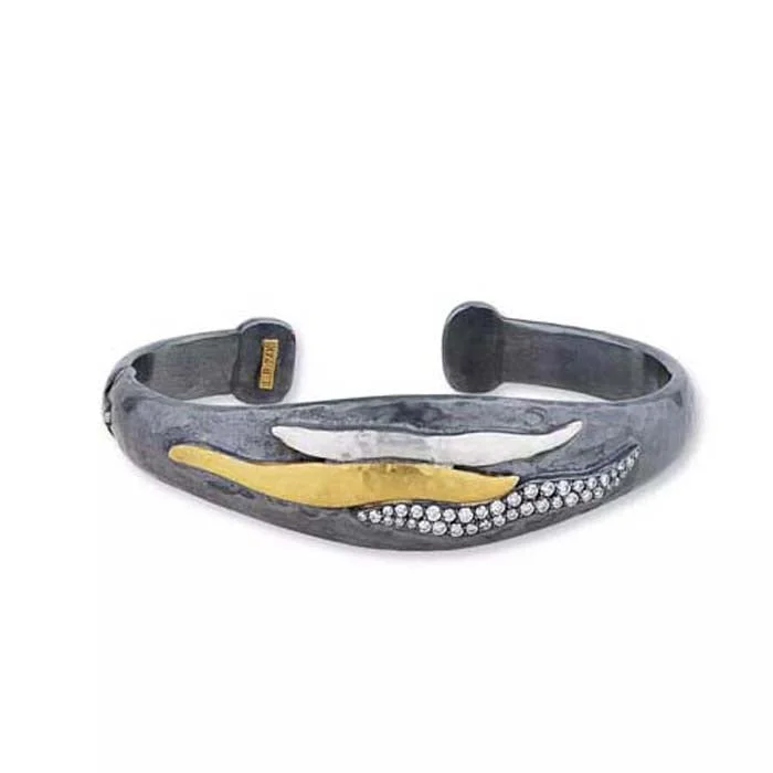 Lika Behar Keller Kick Cuff Bracelet with Diamonds in Sterling Silver and 24K Yellow Gold