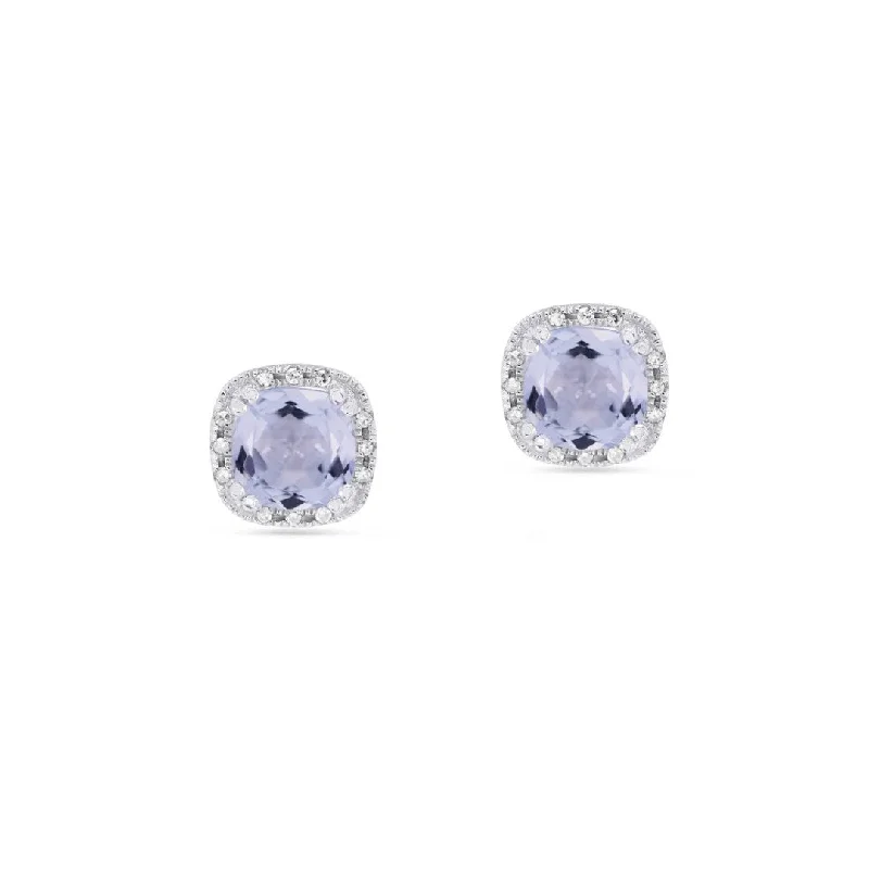 Aquamarine & Diamond Cushion Stud Earrings