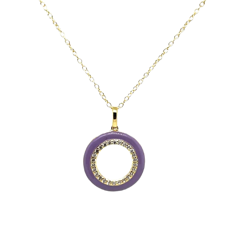 SMALTO - Silver 925 Gold Plated & Purple Enamel Pendant Necklace