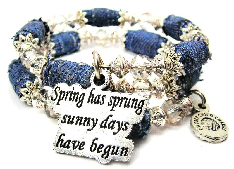 Spring Has Sprung Sunny Days Have Begun Blue Jean Beaded Wrap Bracelet