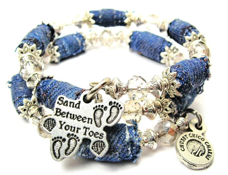 Sand Between Your Toes Blue Jean Beaded Wrap Bracelet