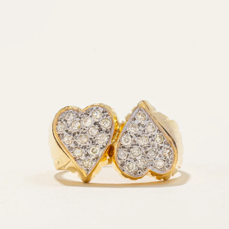 Pave Set Diamond Twin Heart Ring | 0.26ctw | SZ 6.5 |