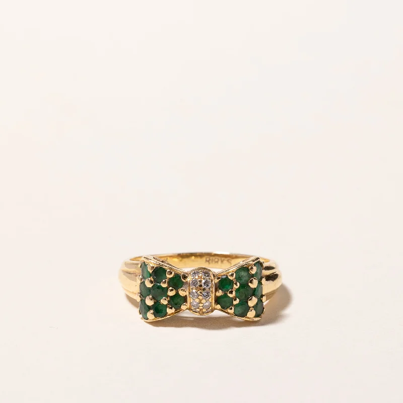 Birks' Vintage 18k Yellow Gold Emerald & Diamond Bow Design Ring | 0.48ctw, 0.10ctw | SZ 6.25