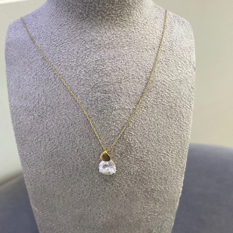 CZ Drop Necklace - 9ct Yellow Gold