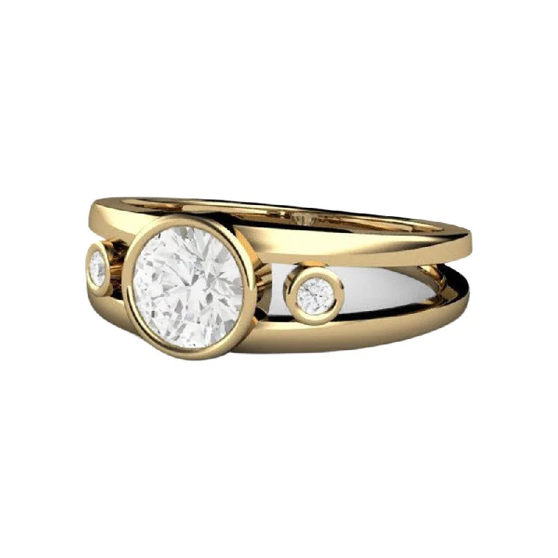 Modern Moissanite Engagement Ring Bezel Setting with Double Bands