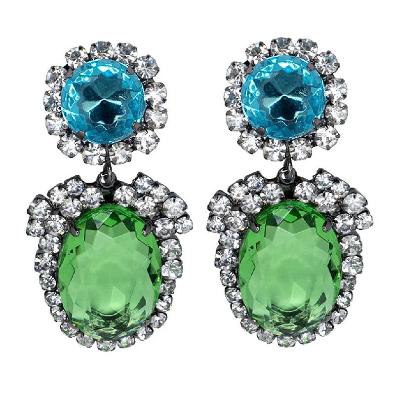 Aqua and Peridot Drop Clip Earrings