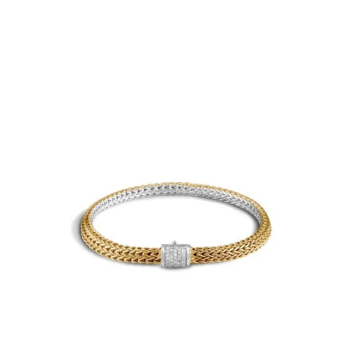 John Hardy Classic Chain Gold & Silver Diamond Pave' (0.14ct) Extra-Small Reversible Bracelet 5mm