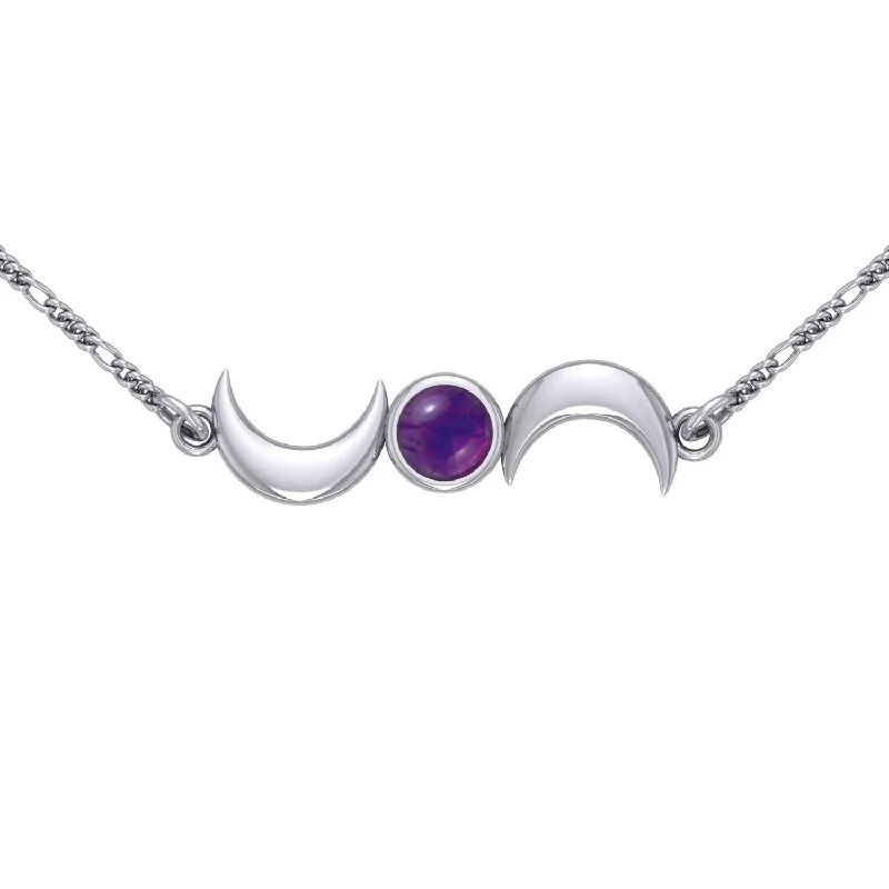 Crescent Moons Silver Necklace TN254