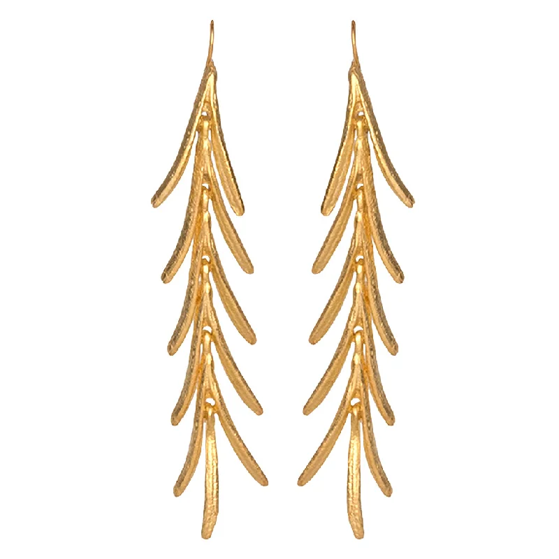 Satin Gold Leaves Drop Fishhook Pierced Earrings