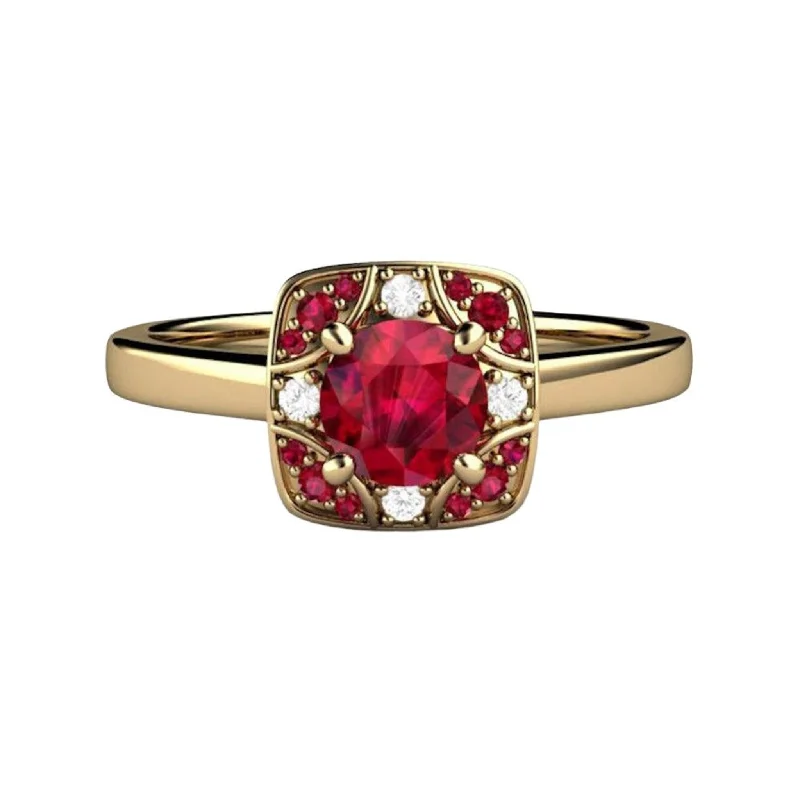 Natural Ruby Engagement Ring | Art Deco Design with Diamonds in Gold or Platinum