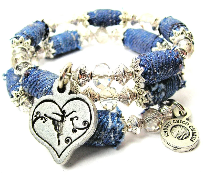 Ballerina Silhouette Blue Jean Beaded Wrap Bracelet