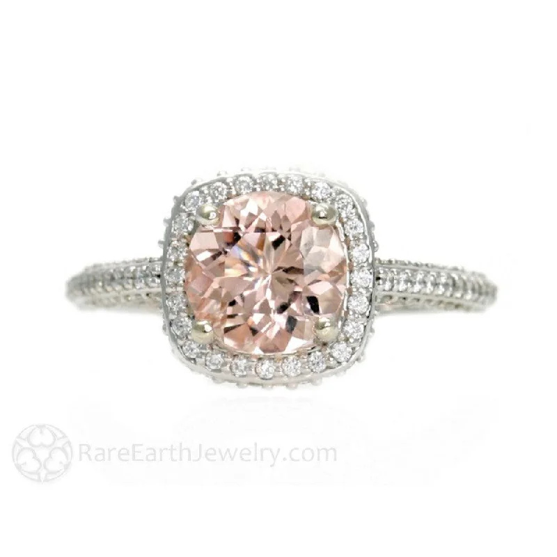 Pink Morganite Engagement Ring 2ct Cathedral Halo with Diamonds