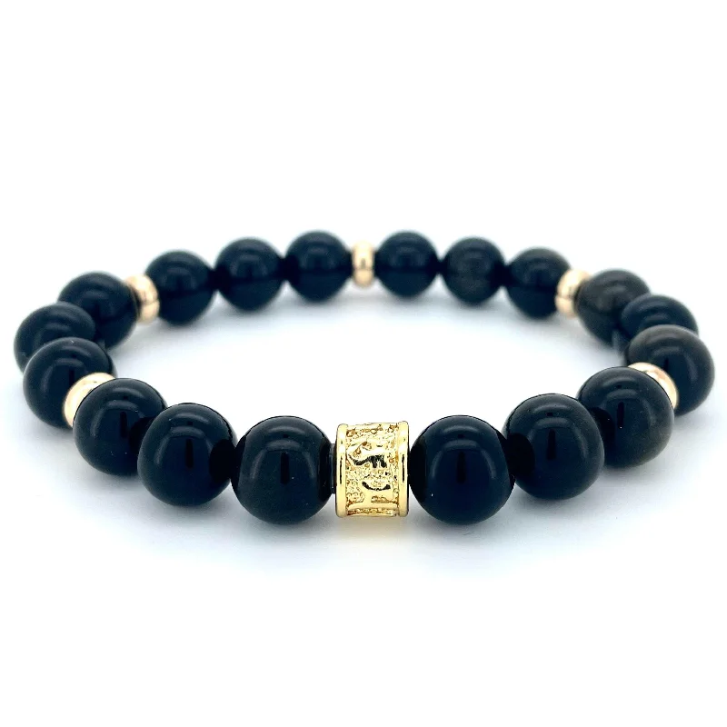 OBSIDIAN & GOLD BEADED BRACELET - HALCYON COLLECTION