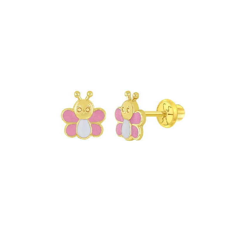 Pink & White Enamel Bee Little Girl's Stud Earring