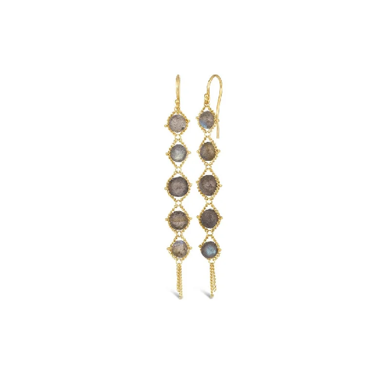 Amáli Faceted Labradorite Long Graduated Textile Earrings