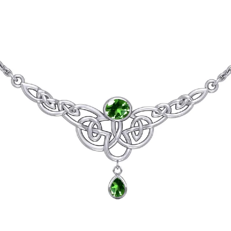 Celtic Knotwork Silver Necklace with Dangling Gemstone TN259