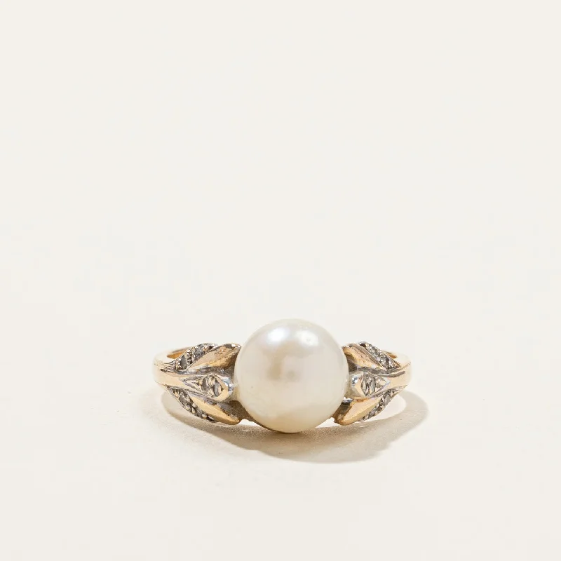 High Set Pearl & Diamond Ring | 0.06ctw | SZ 6.25 |