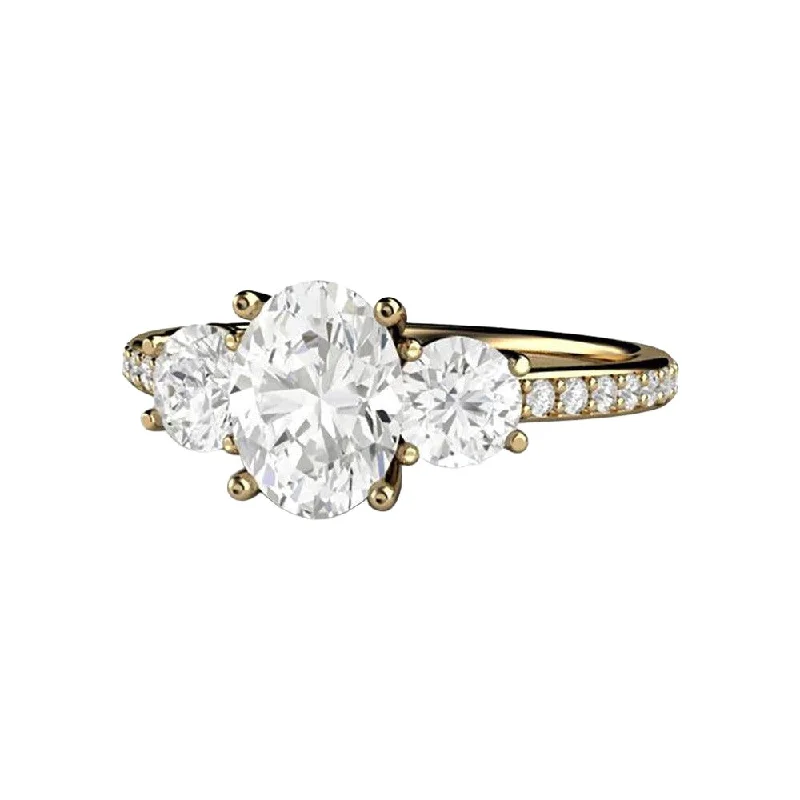 Oval Moissanite 3 Stone Engagement Ring Lab Created Diamond Alternative