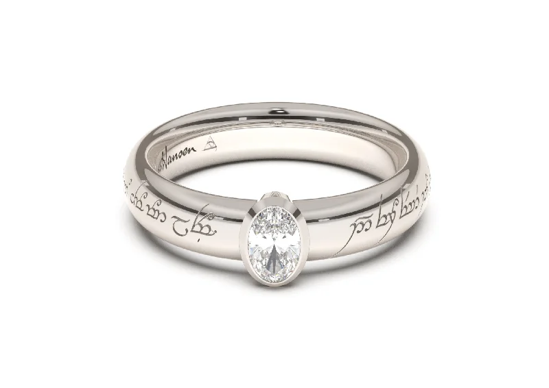 Oval Elegant Elvish Engagement Ring, White Gold & Platinum