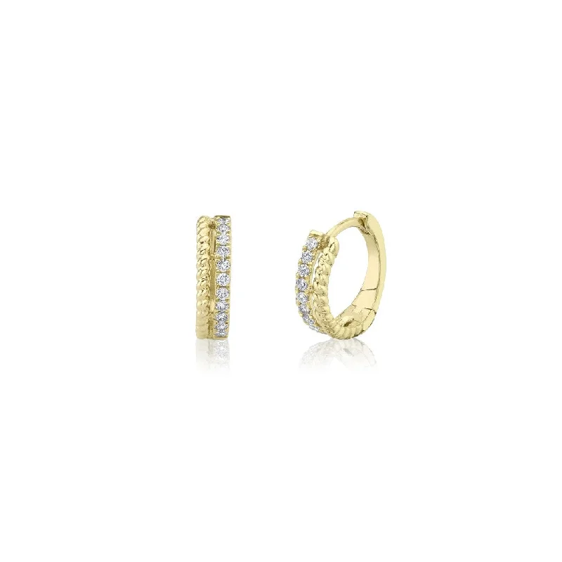 Shy Creation Twisted Outline Diamond Huggie Hoops