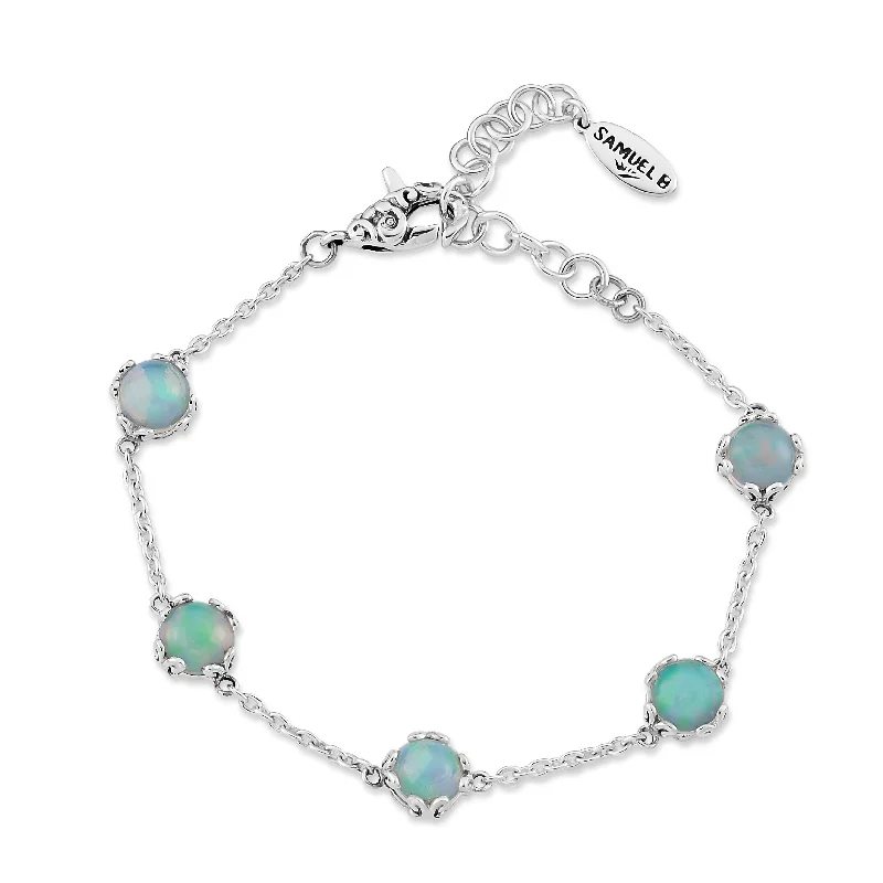 Sterling Silver Opal Station Bracelet