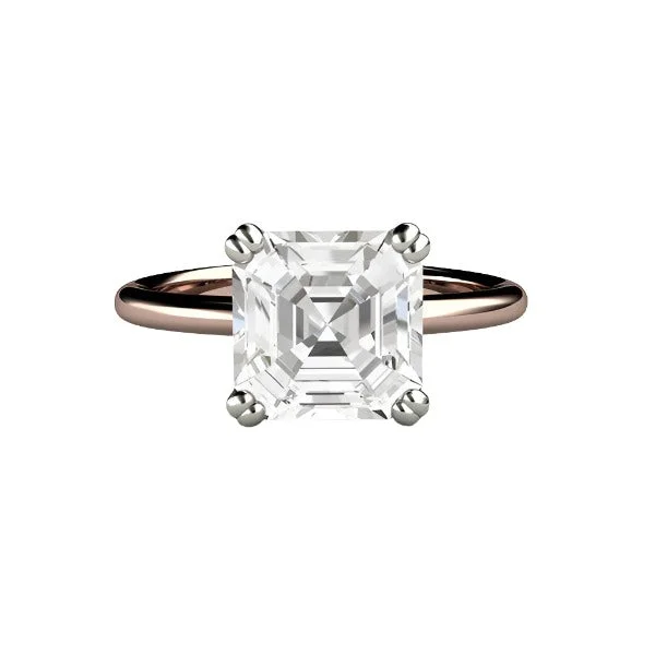 White Sapphire Asscher Cut Solitaire Engagement Ring