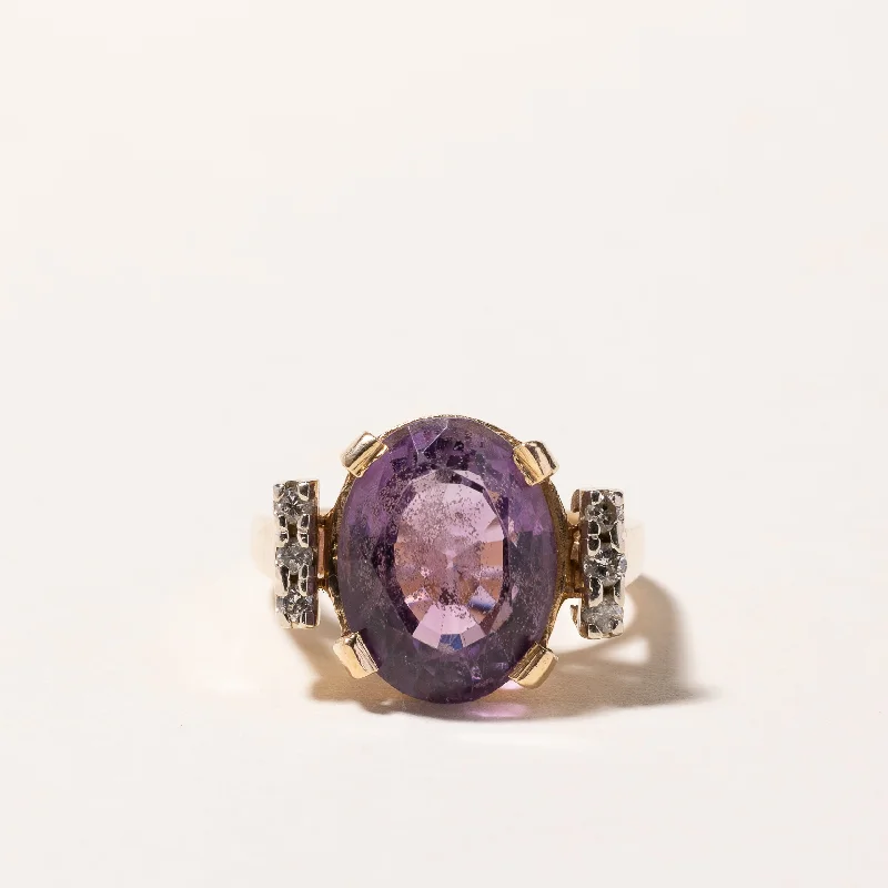 14k Yellow Gold Amethyst and Diamond Ring | 6.11ct, 0.16ctw | SZ 6.25