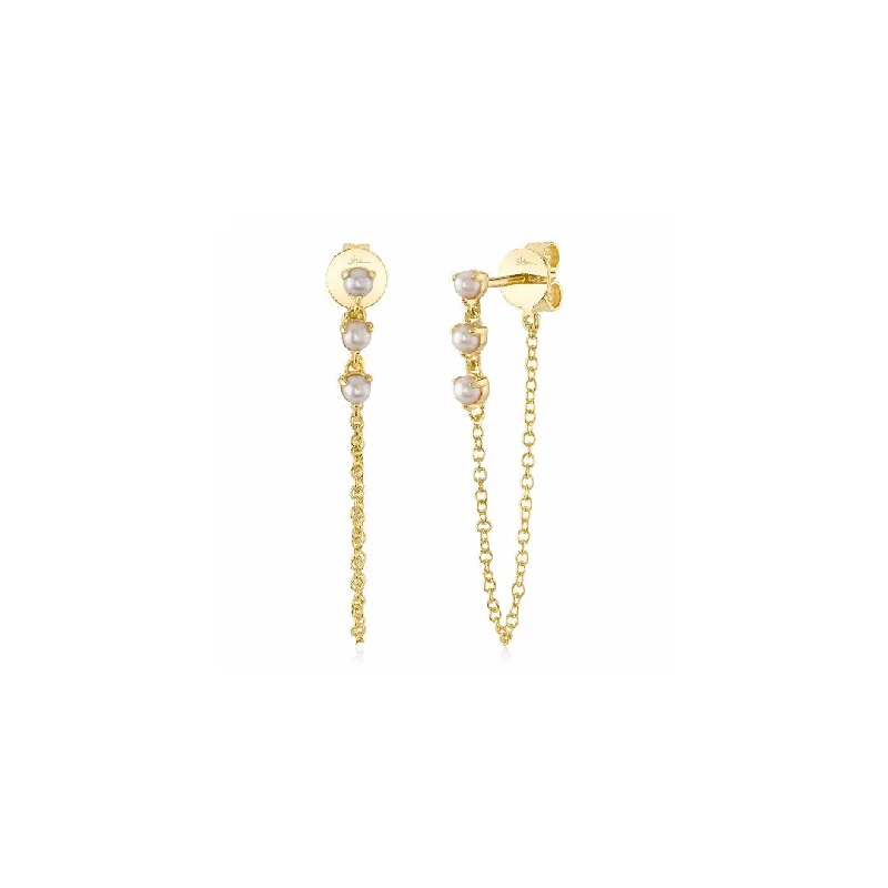 Shy Creation Front to Back Chain Cultured Pearl Earrings