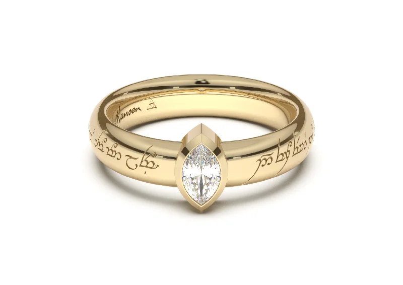 Marquise Modern Elvish Engagement Ring, Yellow Gold