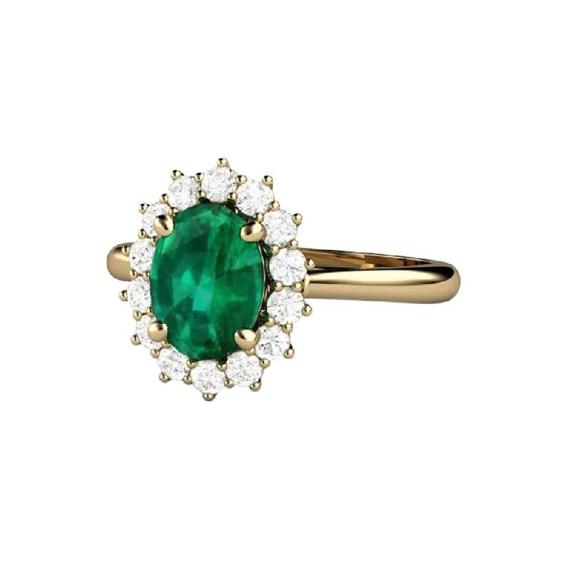 Oval Emerald Engagement Ring Vintage Style Diamond Halo