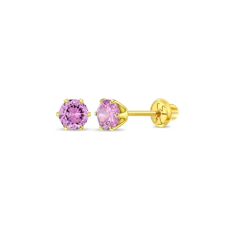 Pink Tourmaline Prong Set Little Girl's Stud Earring