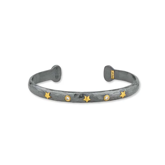 Lika Behar Stockholm Stars Open Cuff Bracelet with Diamonds in 24K Yellow Gold and Oxidized Sterling Silver