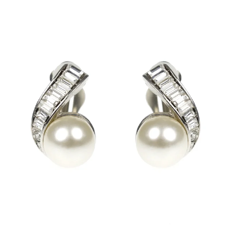 Barbara Bush Pearl and Crystal Swirl Clip-On Earrings